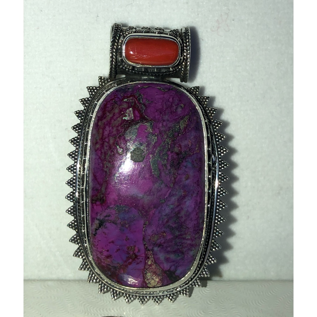 Mojave Purple Turquoise Orange Coral Gemstones In Sterling Pendant 289$